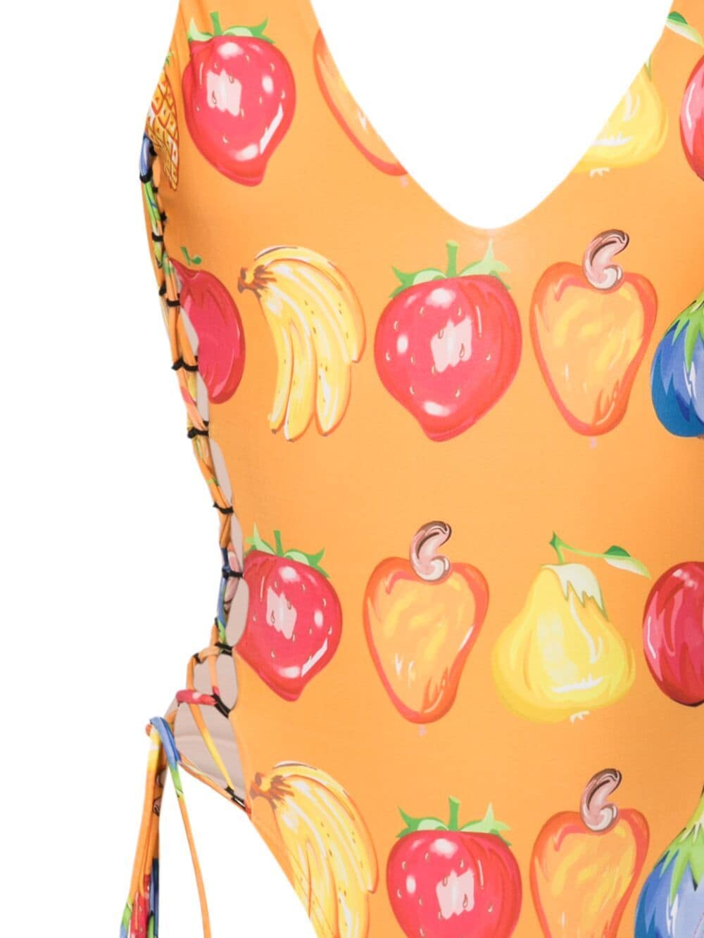 Shop Amir Slama Fruit-print Open-back Swimsuit In Orange