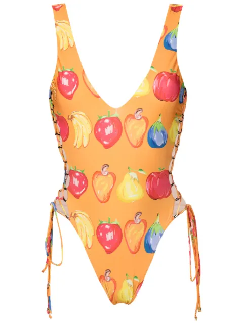 Amir Slama traje de baño con frutas estampadas y espalda abierta
