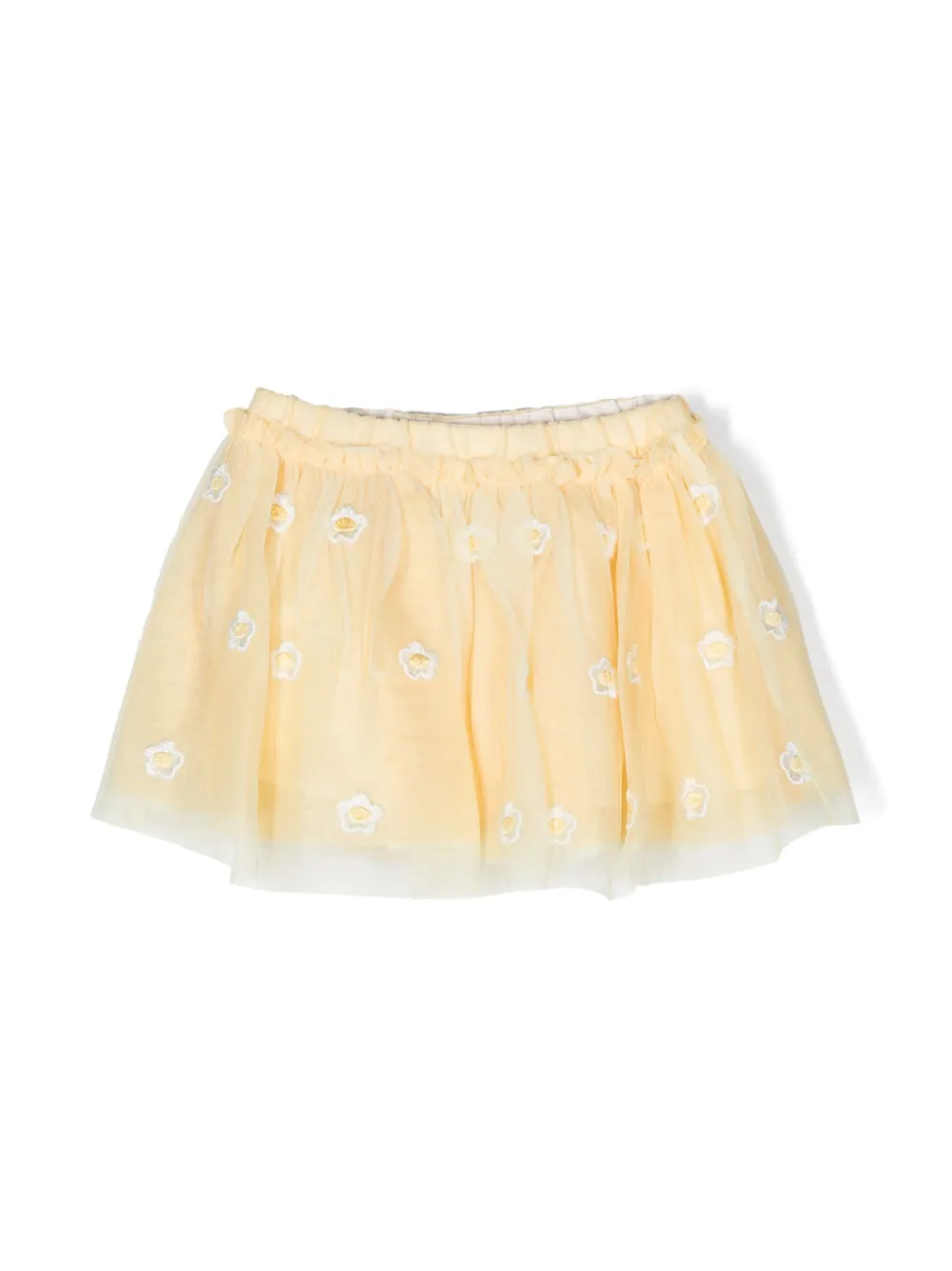 Shop Stella Mccartney Floral-embroidered Tulle-overlay Skirt In Yellow