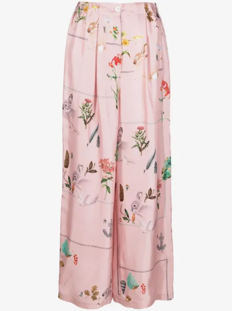 Lanvin foliage-print silk palazzo trousers