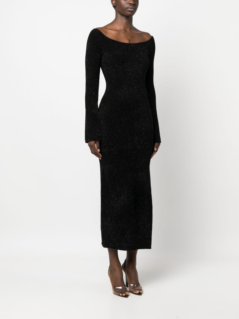 Shop Galvan Moon Off-shoulder Long-sleeve Fitted Dress In Black