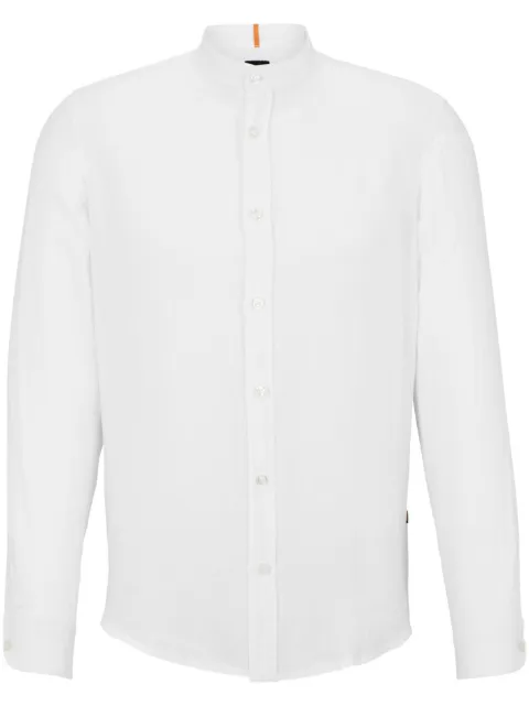 BOSS logo-tag linen shirt