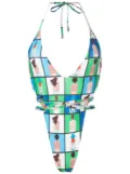 Amir Slama graphic-print tie-fastening swimsuit - Multicolour
