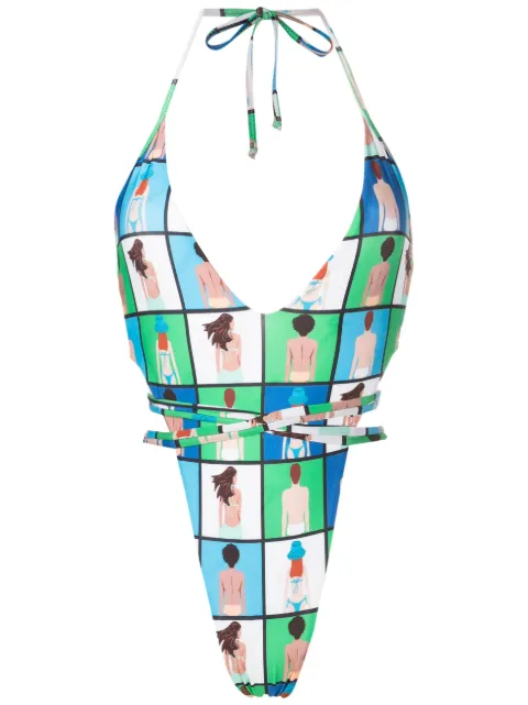 Amir Slama graphic-print tie-fastening swimsuit