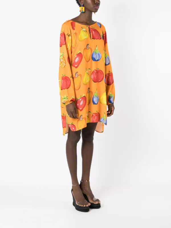 dress with orange fruit print Citrus Summer Dress Orange Fruit Print Puff Sleeve Sundress Cottagecore  Dress Short Sleeve V Neck Dress Botanical Print Dress Retro Fruit