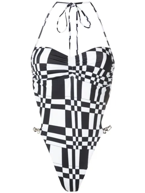 Amir Slama geometric-print open-back swimsuit