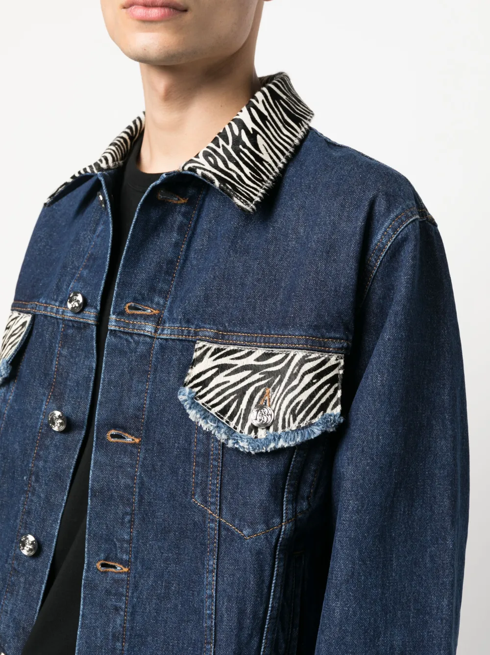 Bluemarble Navy Zebra Yokes Denim Jacket In Blau ModeSens