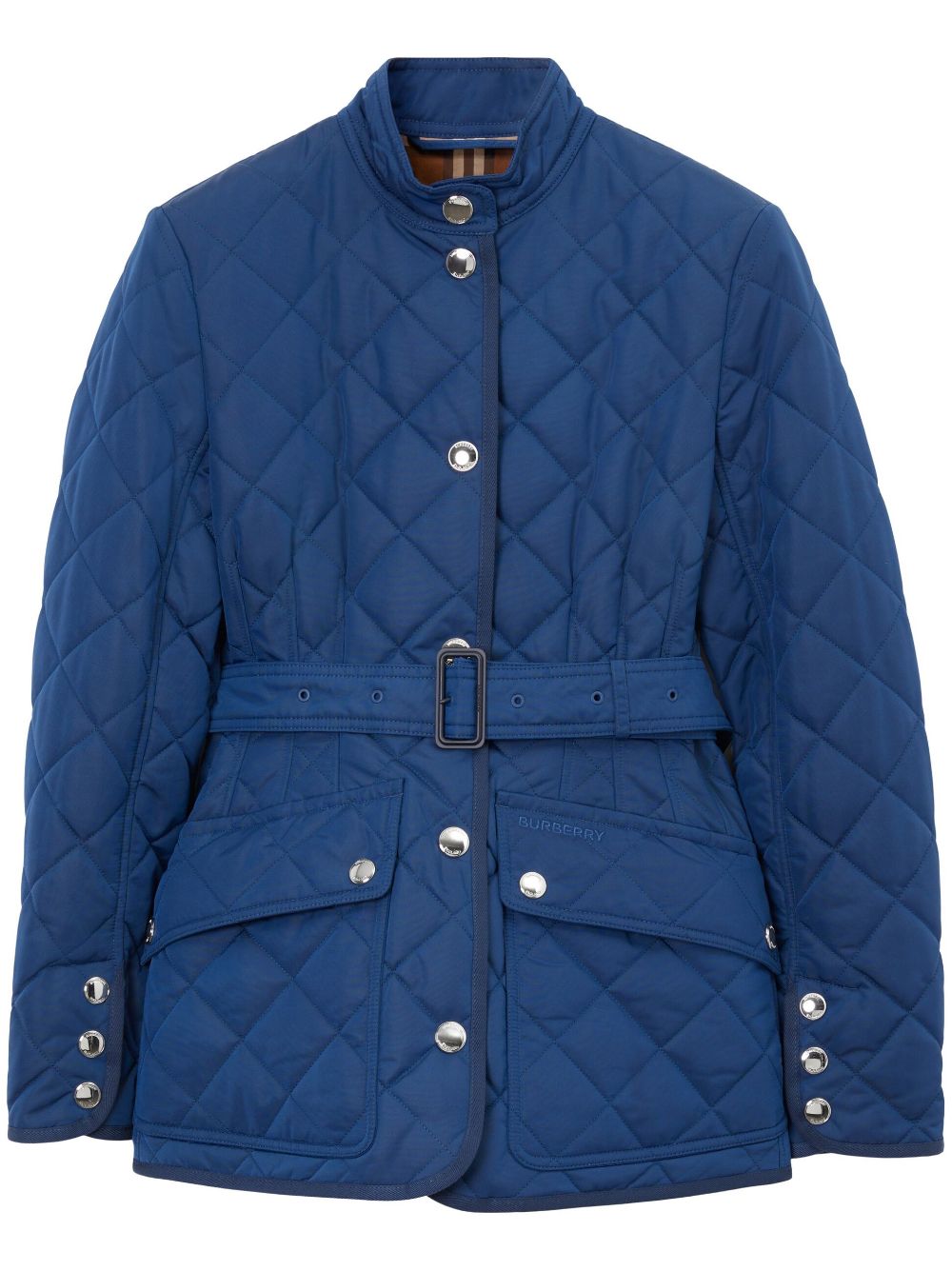 Burberry Diamond-quilted Belted Jacket In Blue
