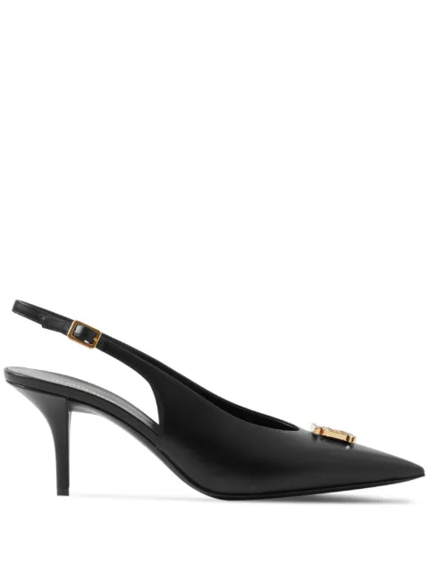 Burberry monogram-plaque leather pumps