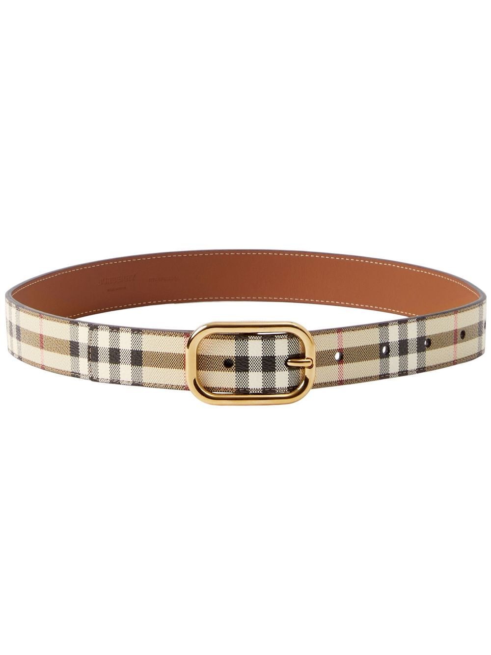 Burberry Vintage Check Leather Belt In Archive Beige/gold