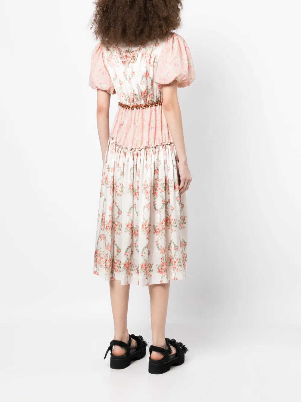 Shop Simone Rocha Floral-print Midi Dress In Pink