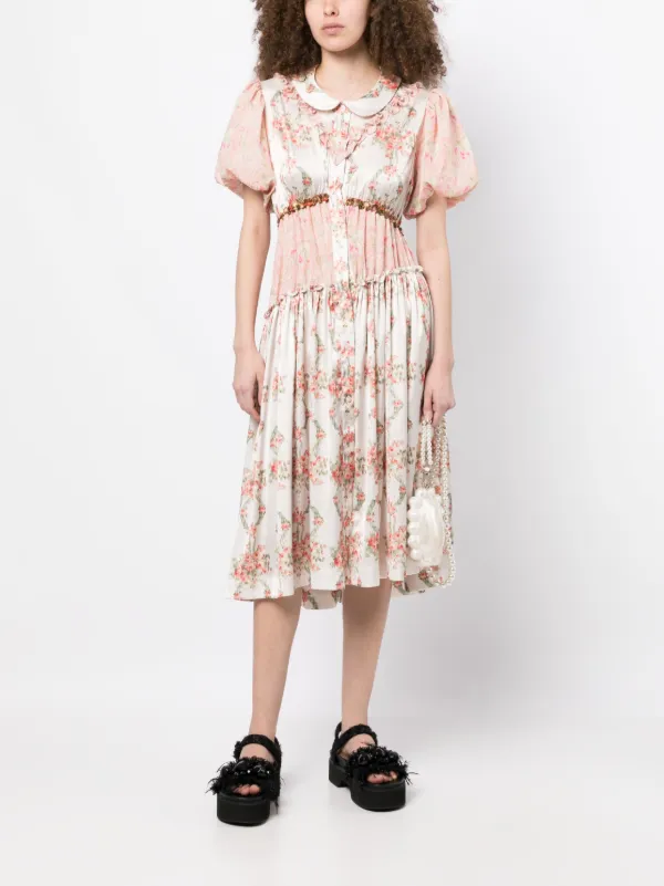 Simone Rocha floral print Midi Dress Farfetch