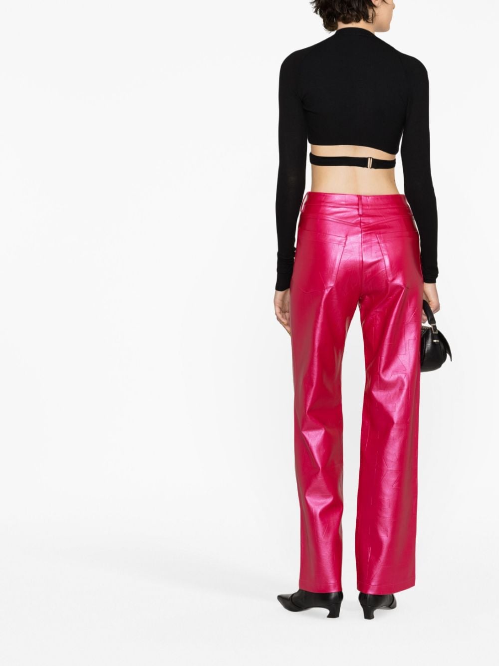 Shop Rotate Birger Christensen Metallic Logo-embossed Trousers In Pink