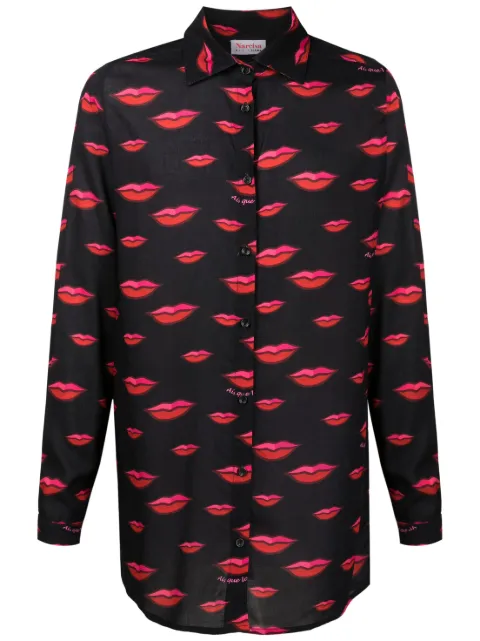 Amir Slama lips-motif button-up shirt