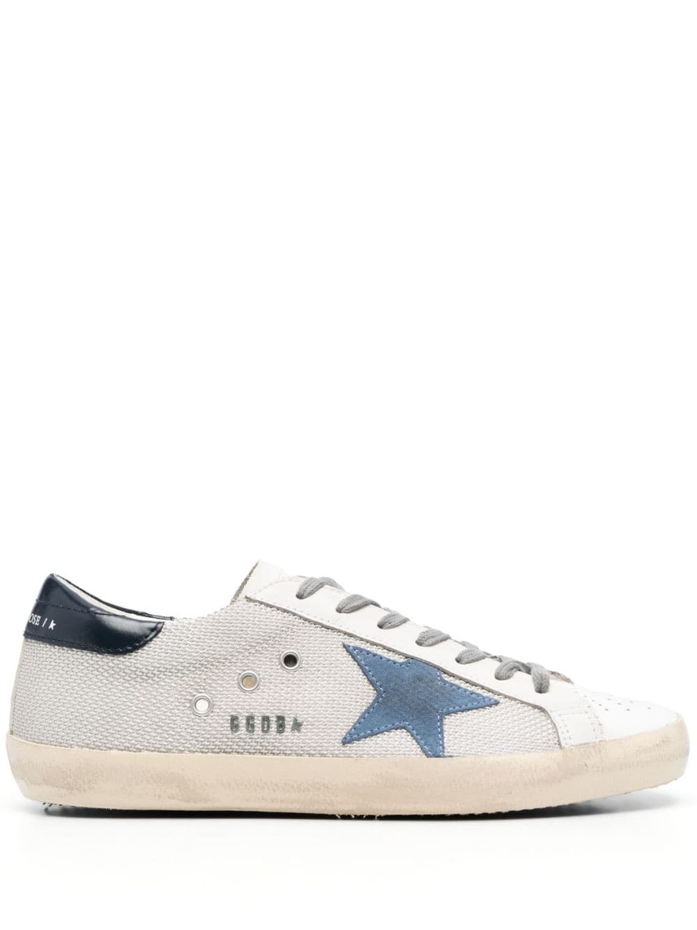 Golden Goose Super-star Nappa Upper Shiny Leather Star And Heel In Beige/night Blue