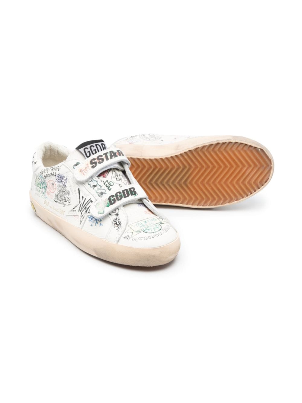 Shop Golden Goose Sketch-print Touch-strap Leather Sneakers In White