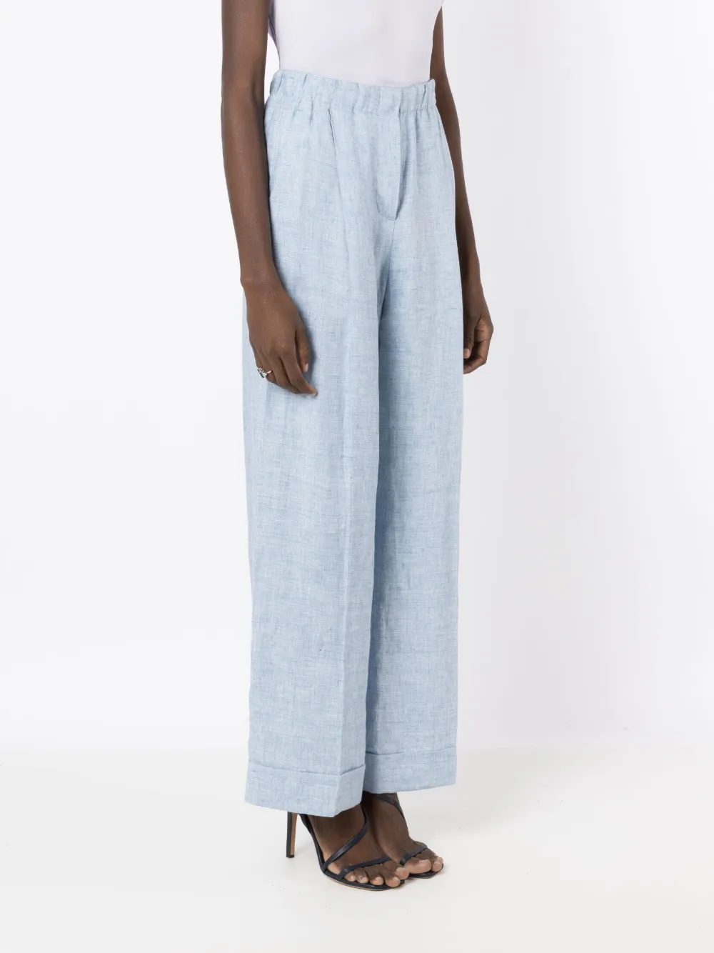 EMPORIO ARMANI ELASTICATED-WAIST JASPÉ-LINEN TROUSERS