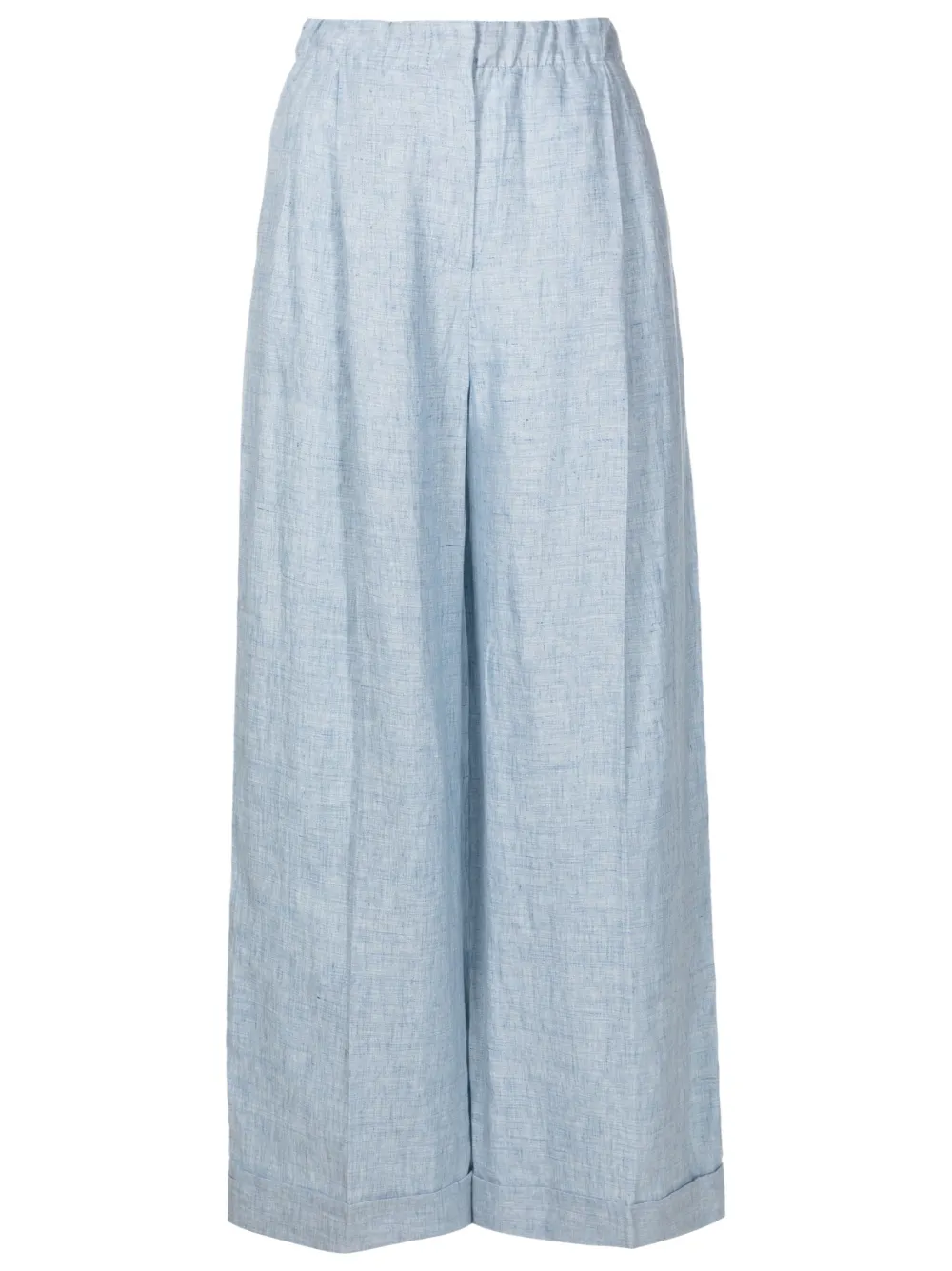 Emporio Armani Official Store Jaspé-linen Trousers With Elasticated Waist And Turn-ups In Azure