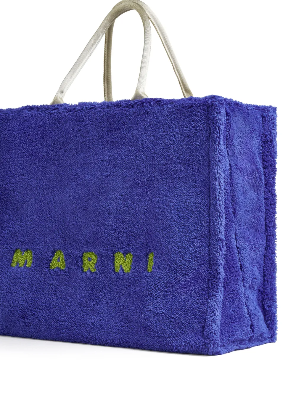 Shop Marni Terry-cloth Logo Tote Bag In Blau