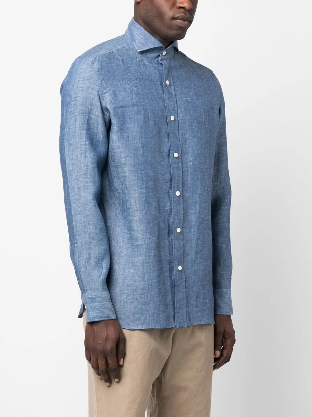 Borrelli Spread Collar Linen Shirt In Blau