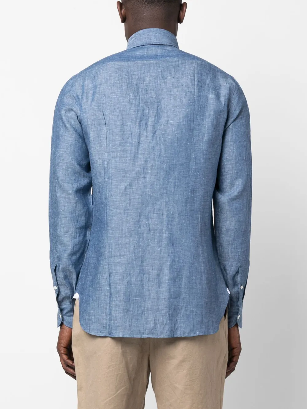 BORRELLI SPREAD COLLAR LINEN SHIRT