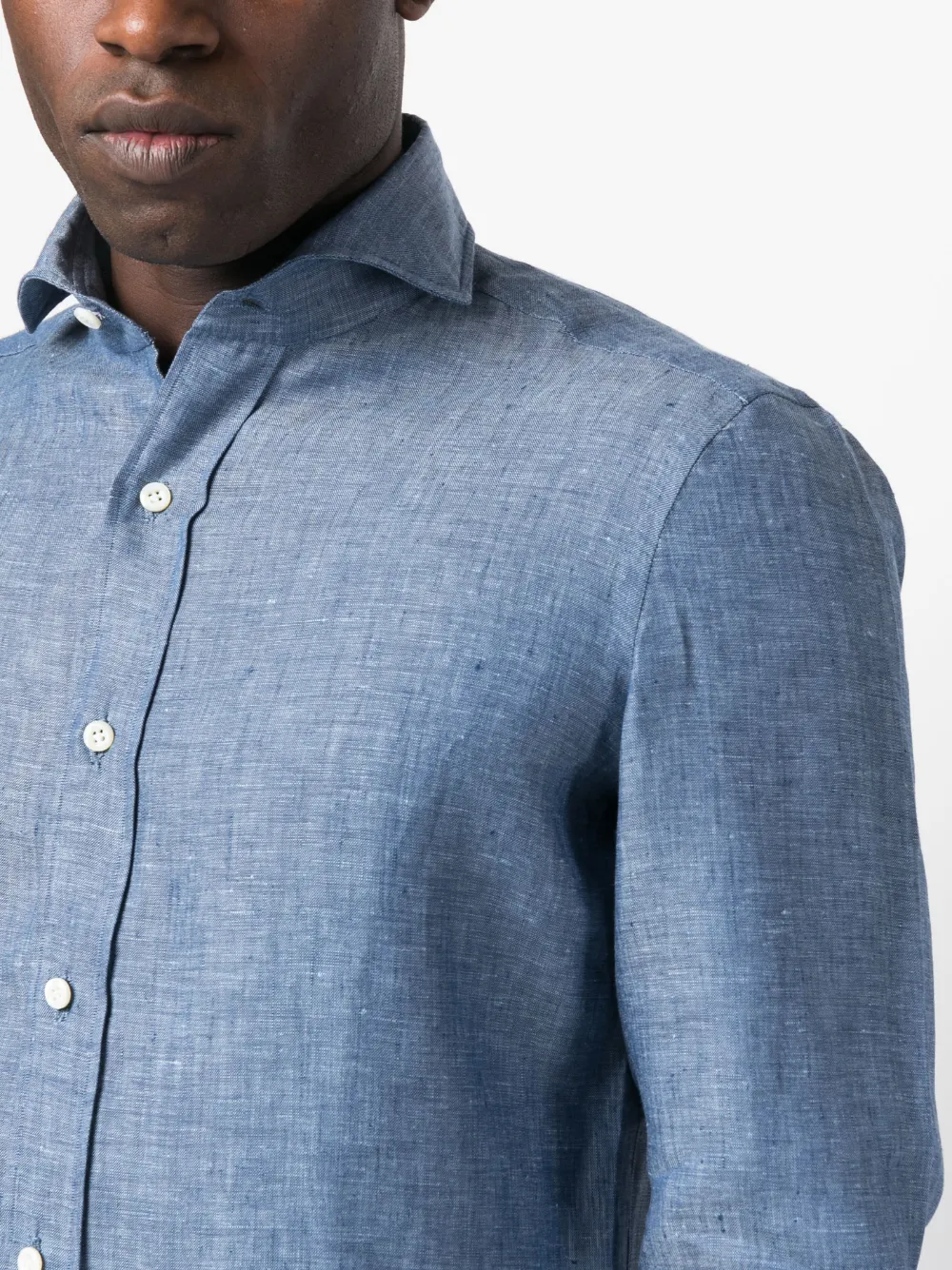 BORRELLI SPREAD COLLAR LINEN SHIRT