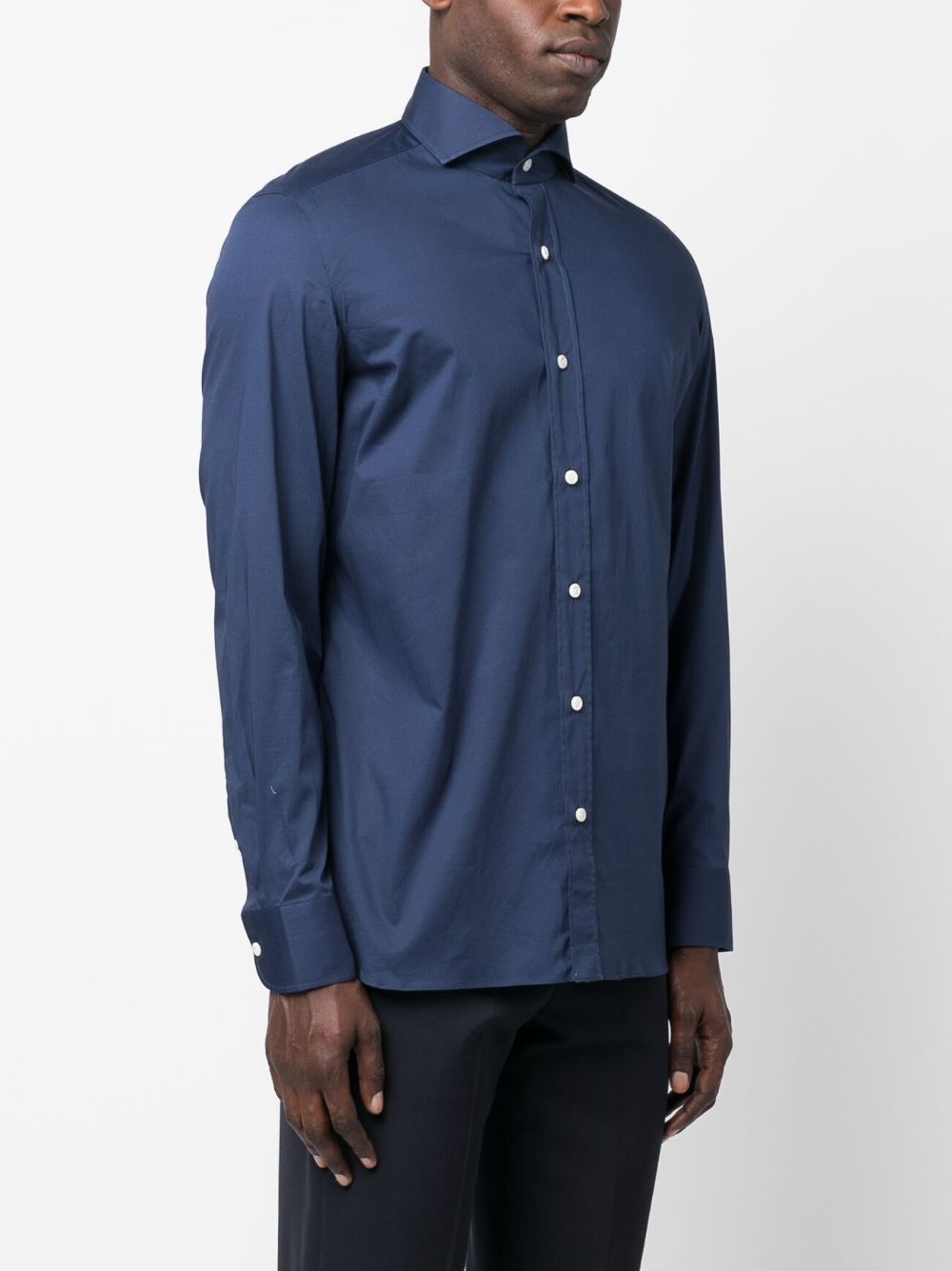 Shop Borrelli Spread Collar Cotton-blend Shirt In Blau