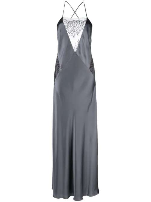 Robe longue à empiècements en dentelle - Michelle Mason - Modalova