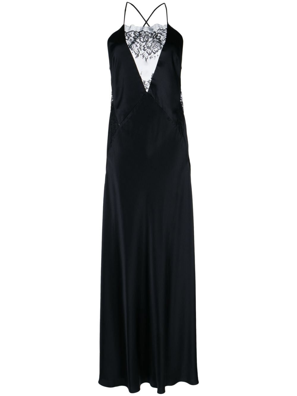 Michelle Mason Lace-inset Gown Long Sleeveless Dress In Black