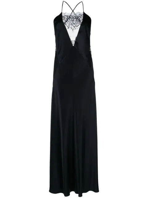 Michelle Mason lace-inset gown long sleeveless dress