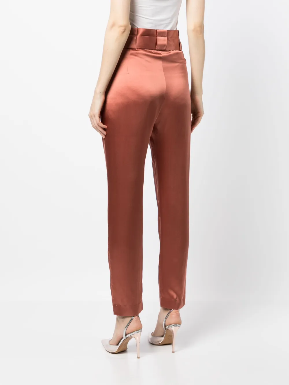 Michelle Mason High-waisted Pleated Silk Trousers In Brown