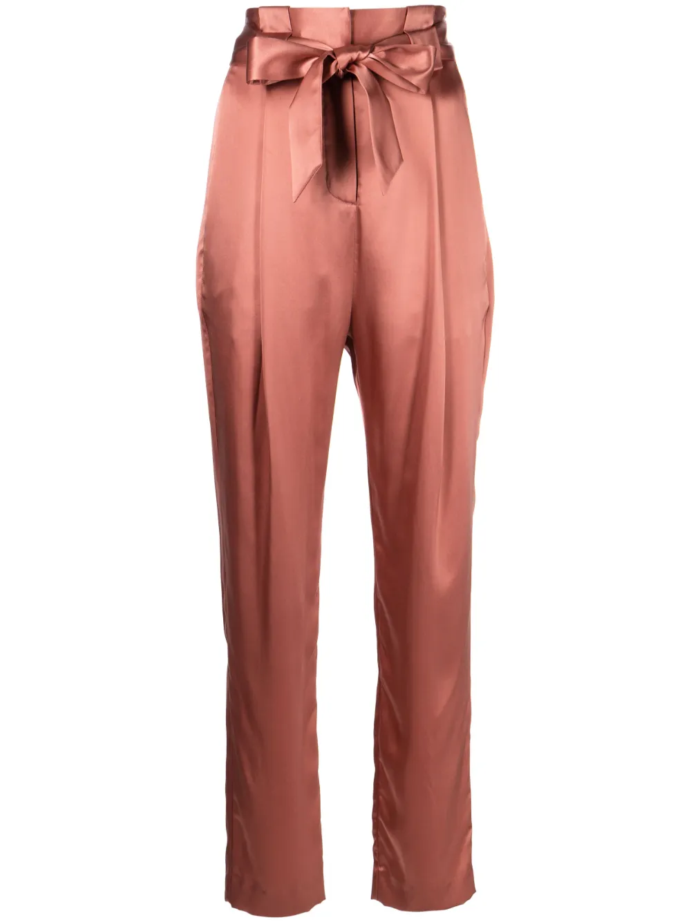 Michelle Mason High-waisted Pleated Silk Trousers In Brown