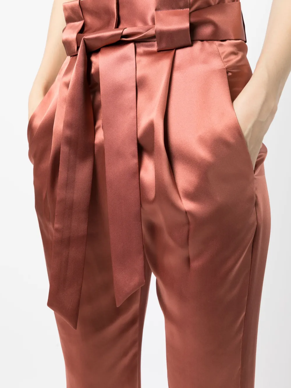 Michelle Mason High-waisted Pleated Silk Trousers In Brown