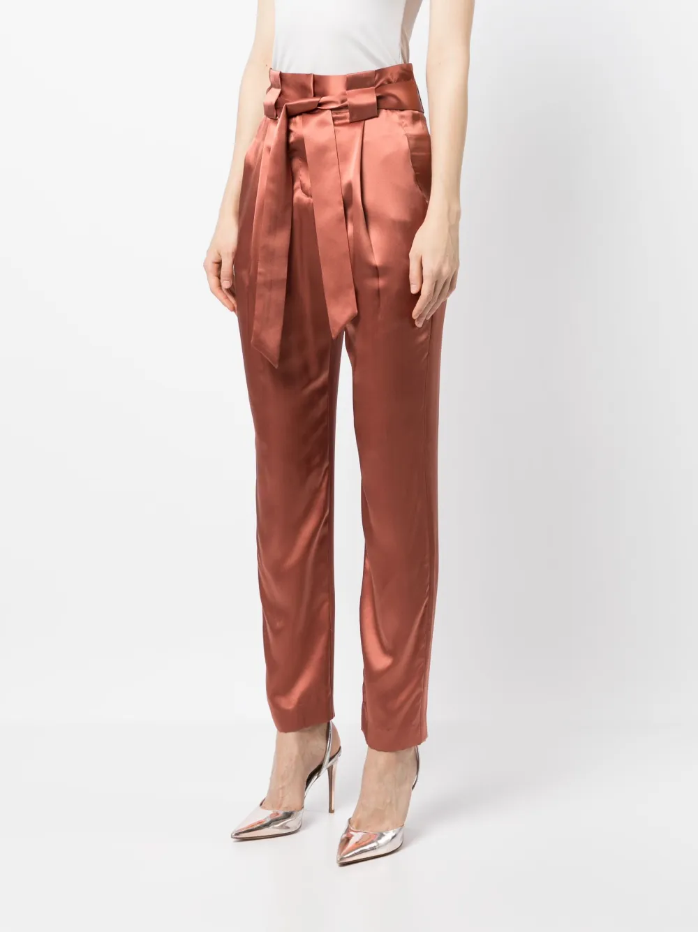 Michelle Mason High-waisted Pleated Silk Trousers In Brown