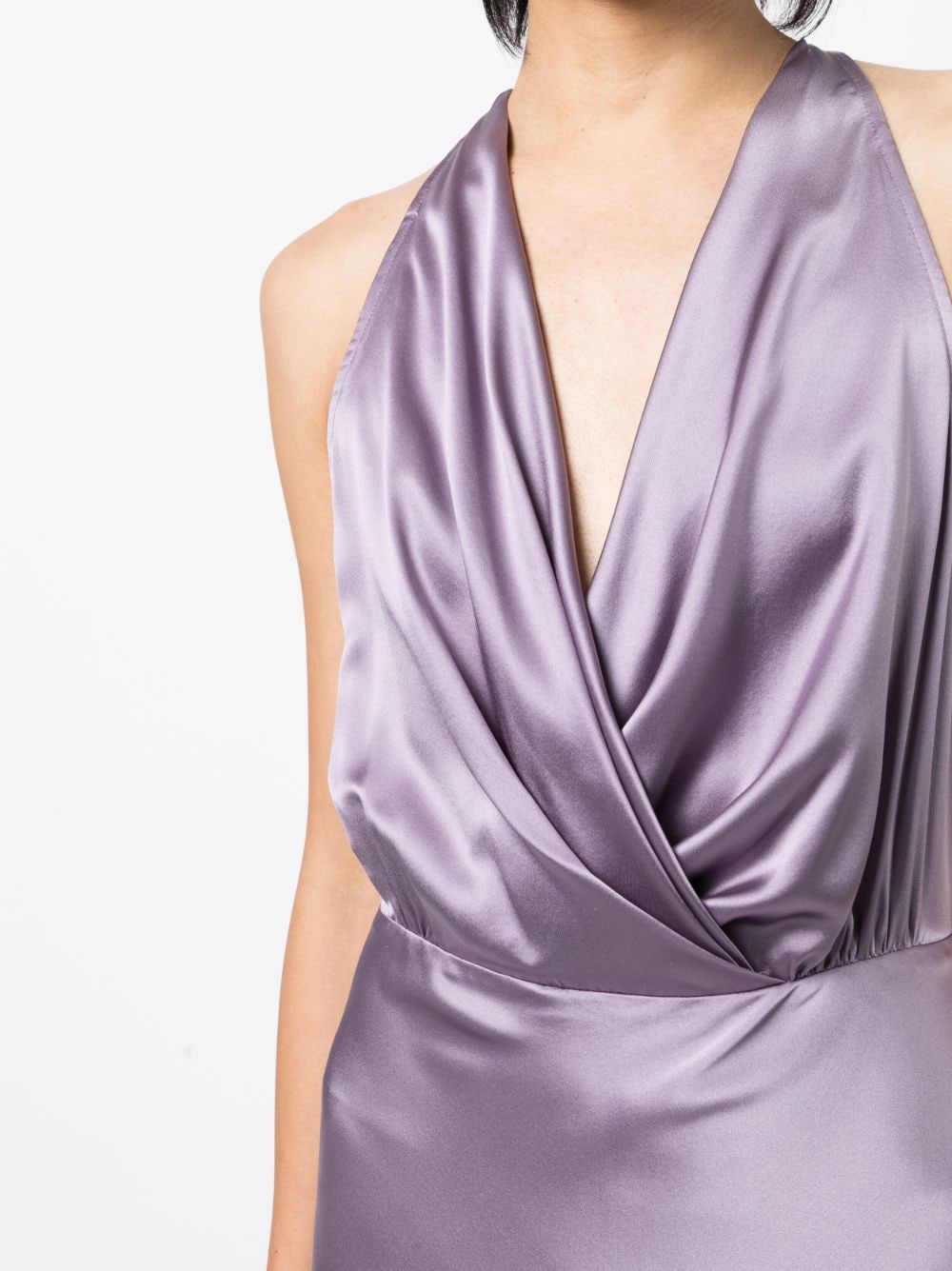 Shop Michelle Mason Draped Halterneck Gown Dress In Purple