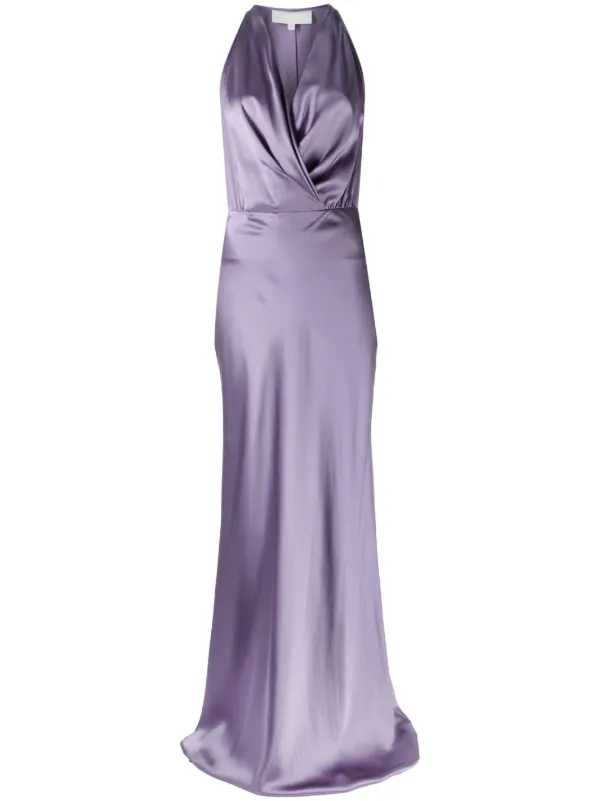 michelle mason purple dress Michelle Mason Silk-satin wrap gown - Women - Purple Dresses