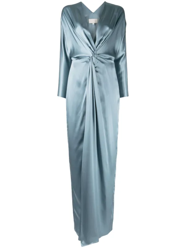 michelle mason long sleeve wrap dress Michelle Mason twist-detail Silk Gown | Blue