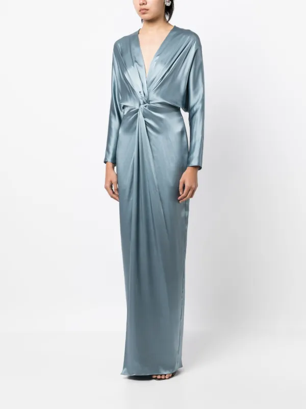 michelle mason long sleeve wrap dress Michelle Mason twist-detail Silk Gown | Blue