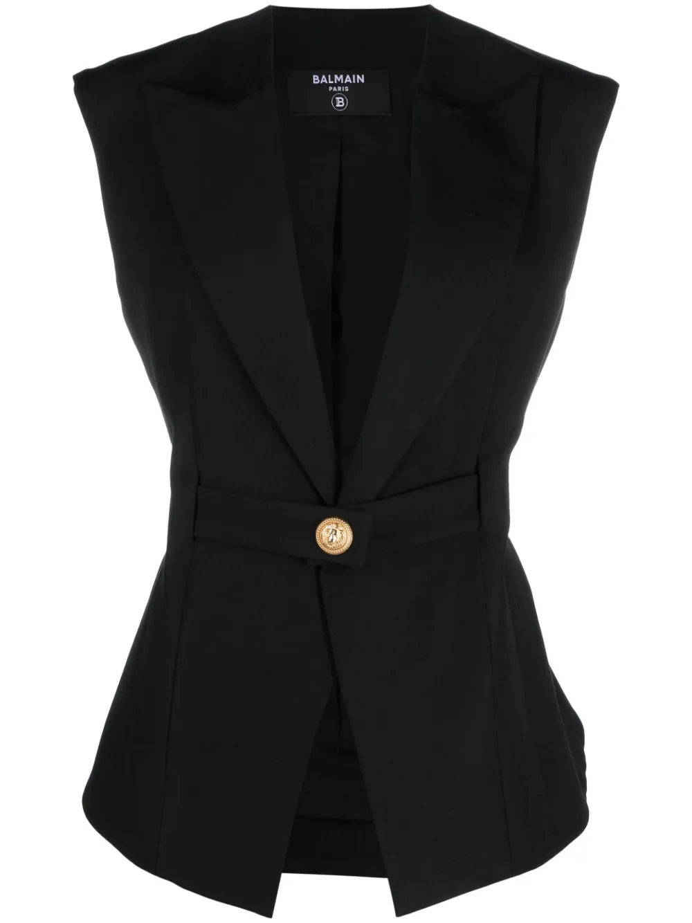 Balmain Sleeveless Belted Grain De Poudre Jacket In Schwarz