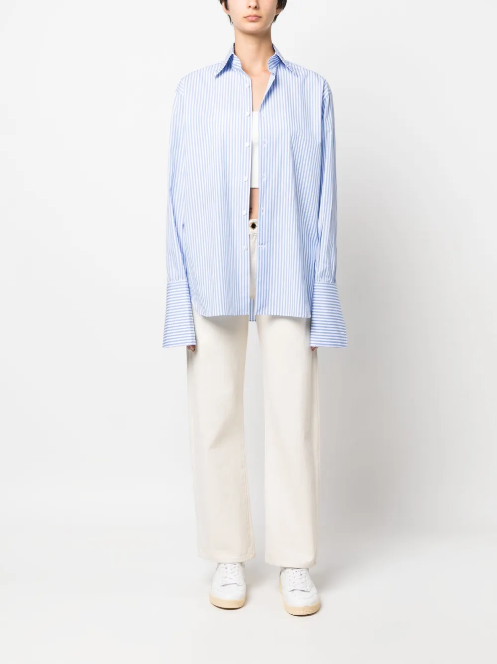 Shop Woera Striped Oversize Shirt In White