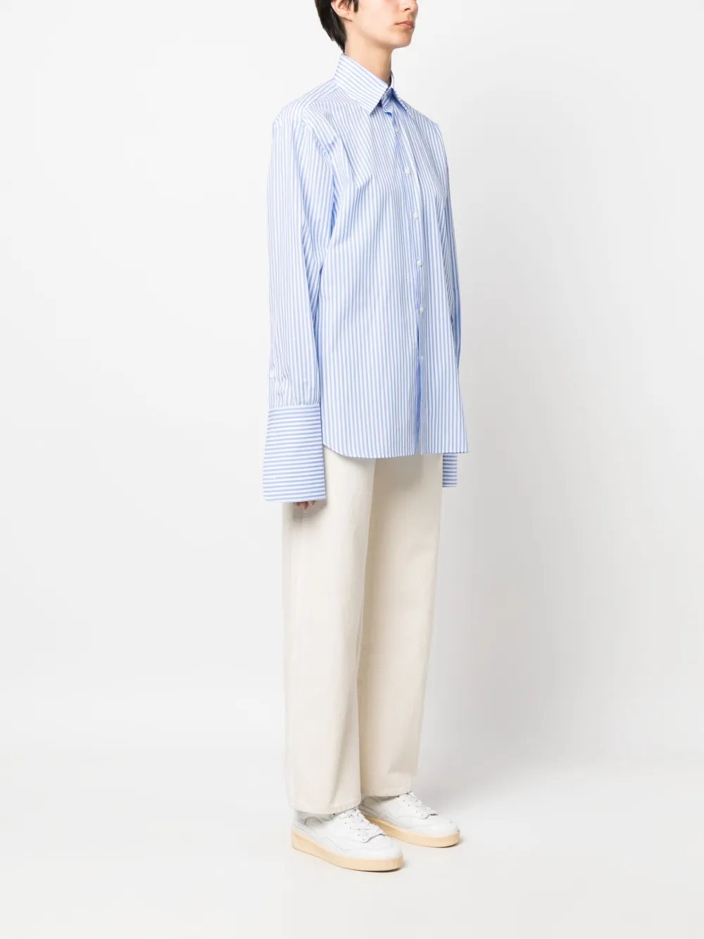 Shop Woera Striped Oversize Shirt In White