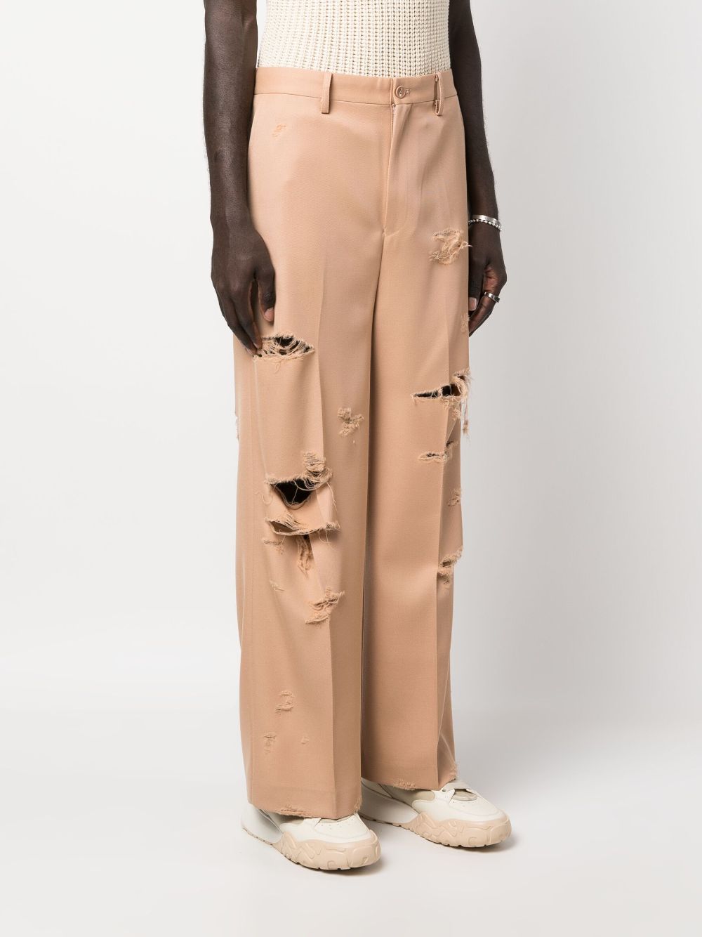 Beige Destroyed Trousers In Neutrals