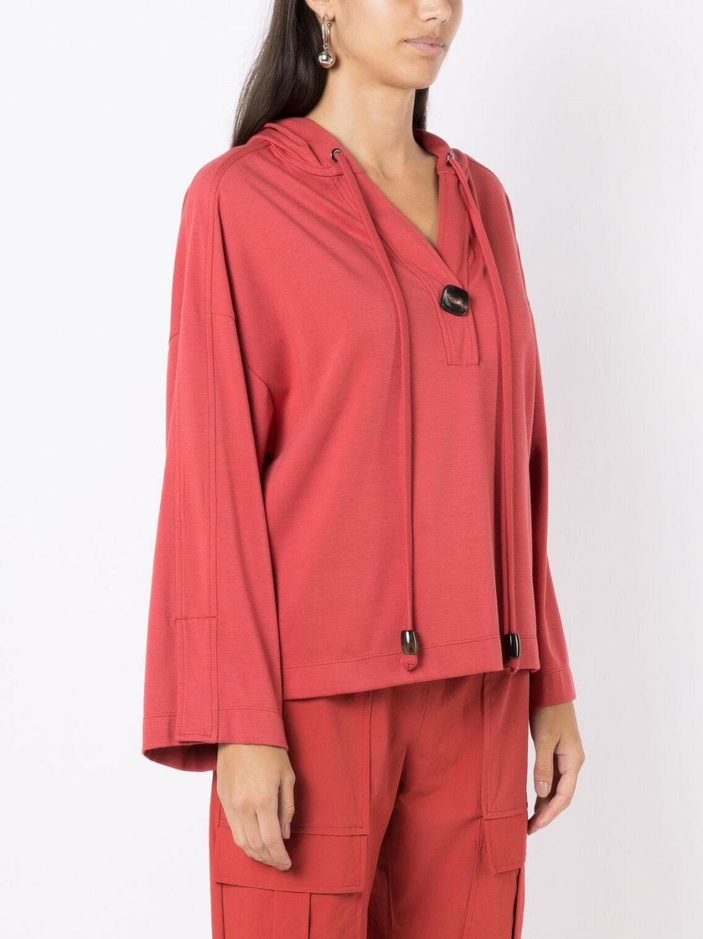 Shop Alcaçuz Drawstring-hood Button-placket Shirt In Red