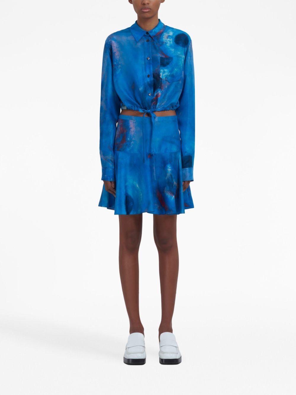 Shop Marni Abstract-print Silk Skirt In Blue