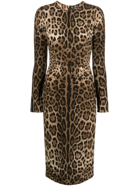 Dolce & Gabbana long-sleeve leopard-print dress