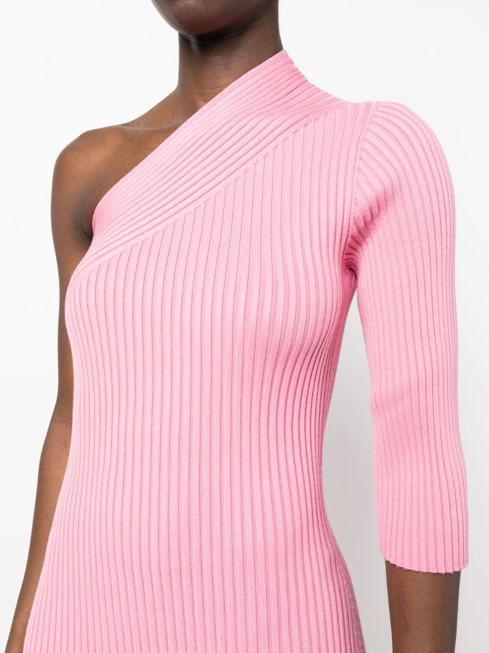 Shop Aeron One-shoulder Rib-knit Maxi Dress In Pink