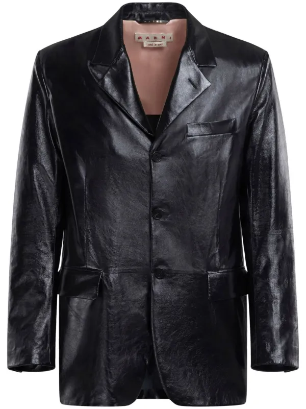 Marni polished finish Leather Jacket Black FARFETCH HK