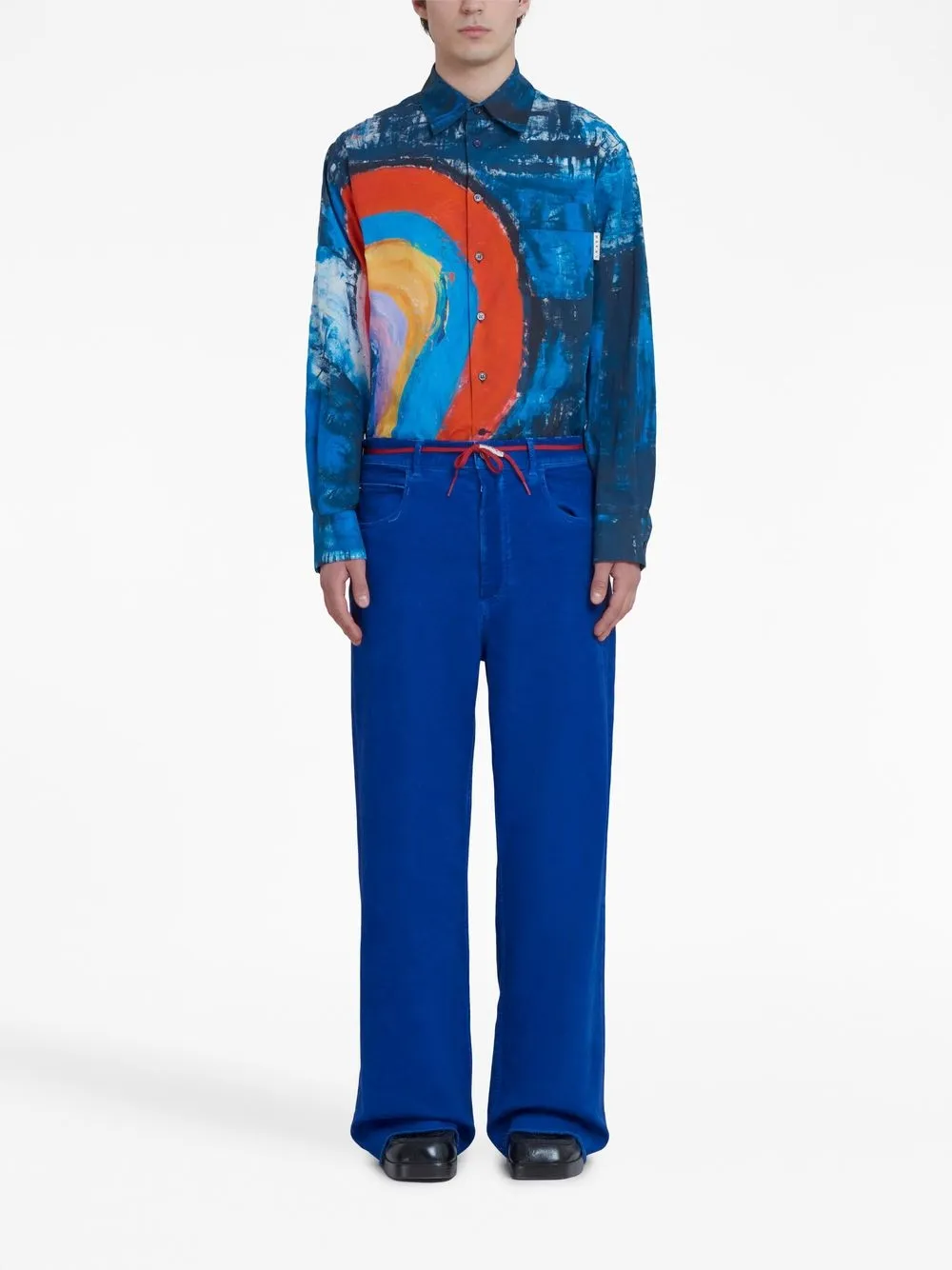 Shop Marni Straight-leg Twill Trousers In Blue