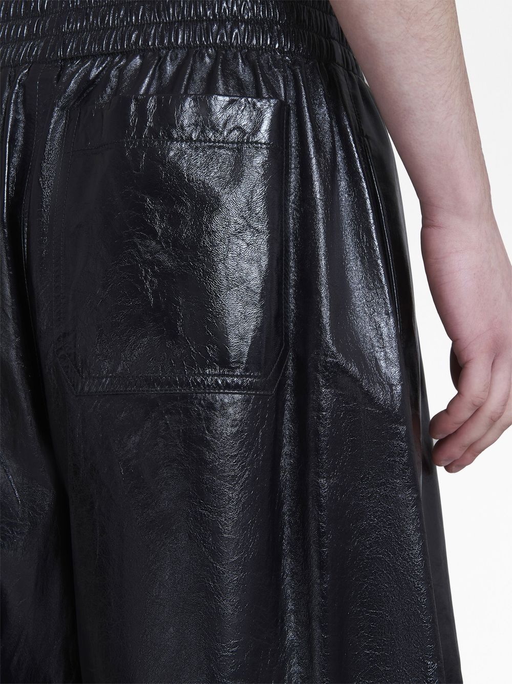 Shop Marni Elasticated Leather Shorts In Black