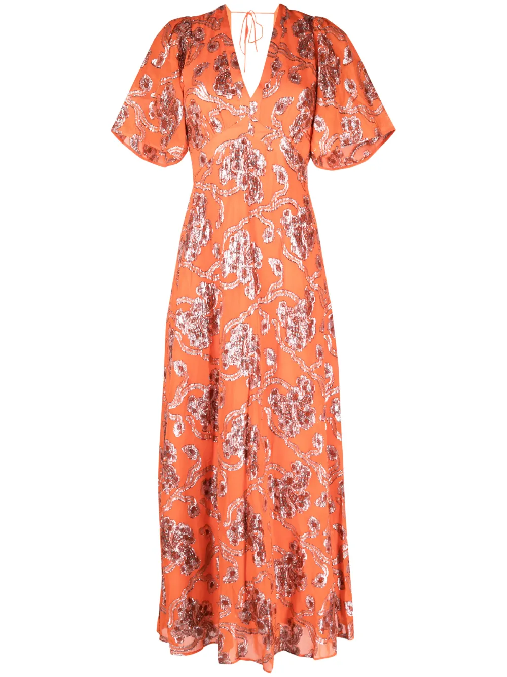 Ba&Sh metallic floral-embroidery maxi dress - Orange